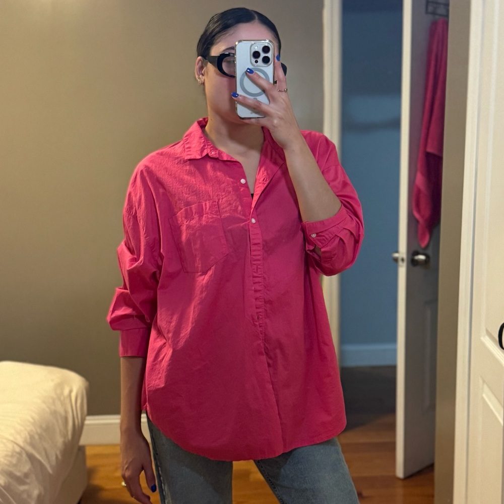 Old Navy Vibrant Pink Boyfriend Shirt